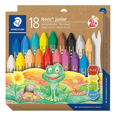 STAEDTLER Wachsmalkreide Noris junior 224, perfekt für kleine Kinderhände, extra bruchsicher, Etui mit 18 Farben, 224 C18 im Sale